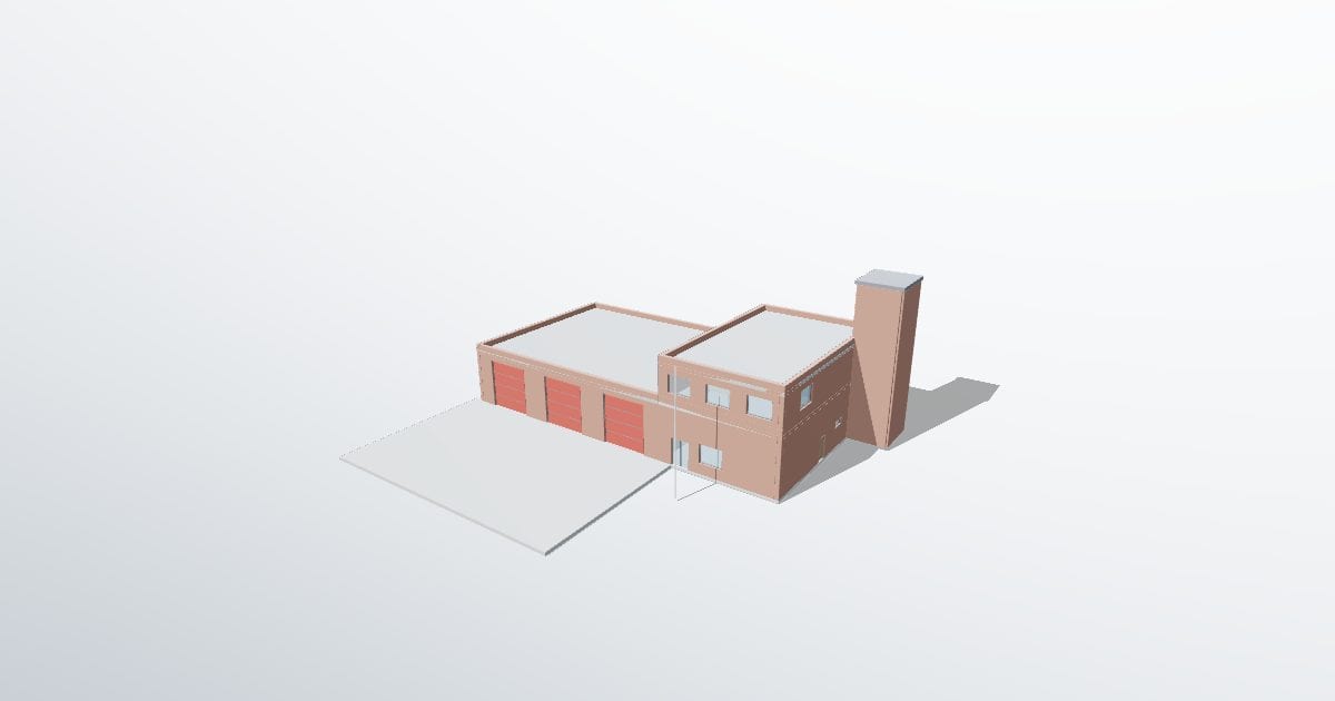 Fire station with hose tower