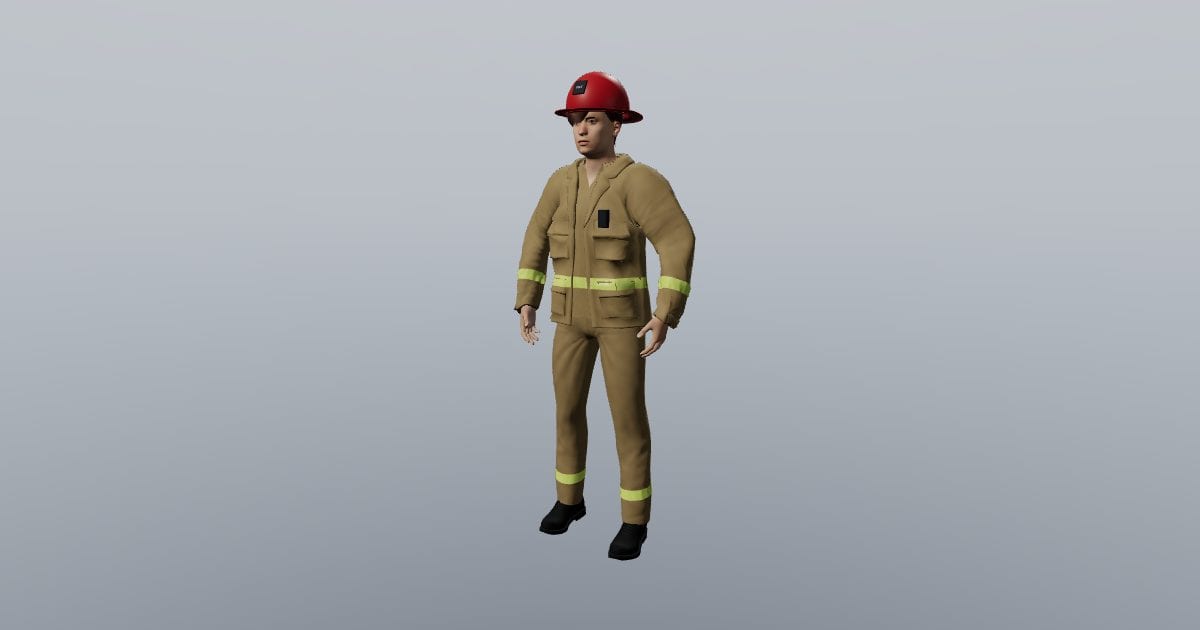 Firefighter, standing - 3D Person, Emergency services