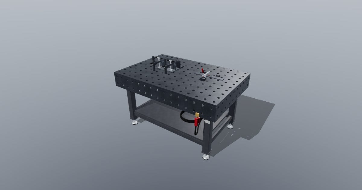 Fixture welding table with clamps and stops (28 mm system)