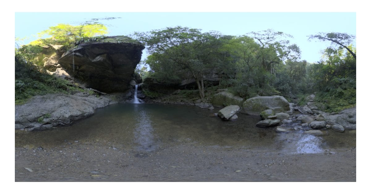 Forest grotto with waterfall (EXR)