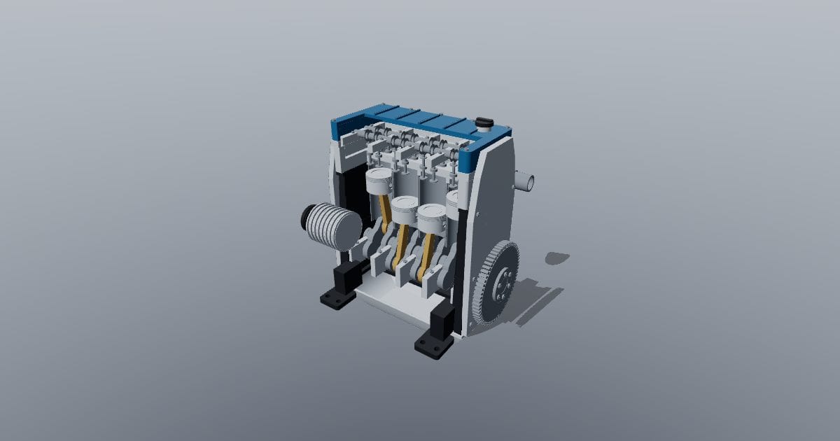Four-cylinder inline piston engine, cutaway