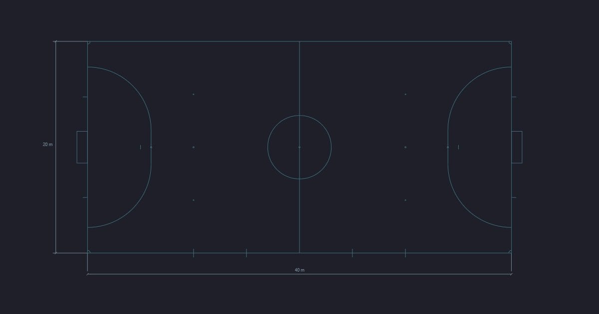 Futsal court - Dimensioned CAD Layout