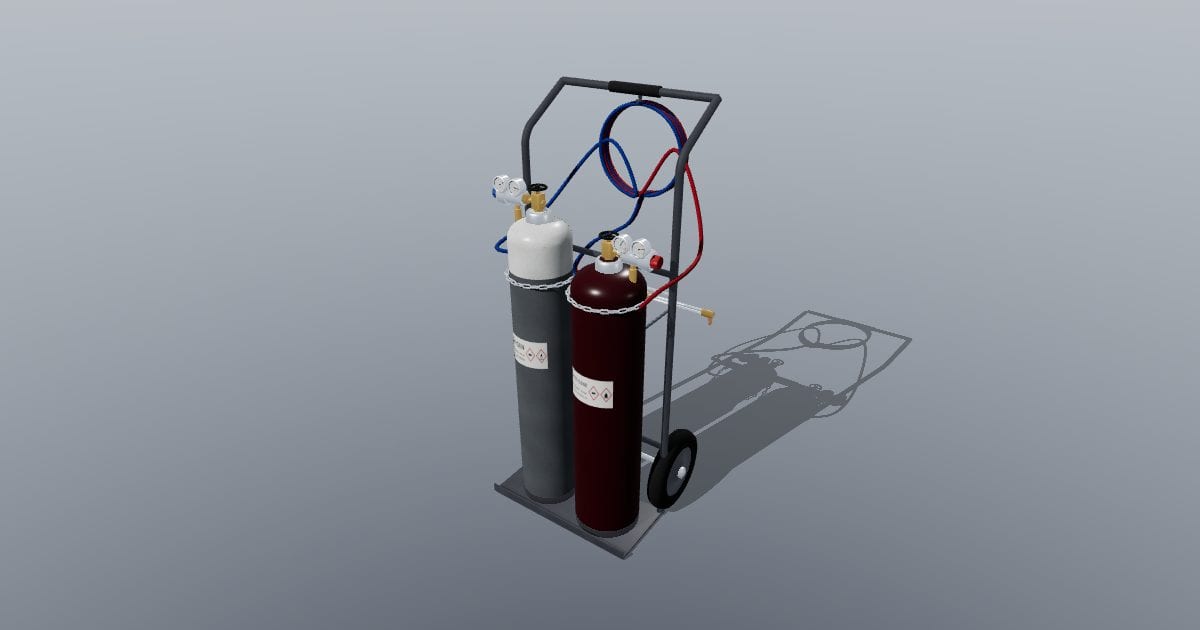 Gas cylinder cart with oxygen and acetylene cylinders