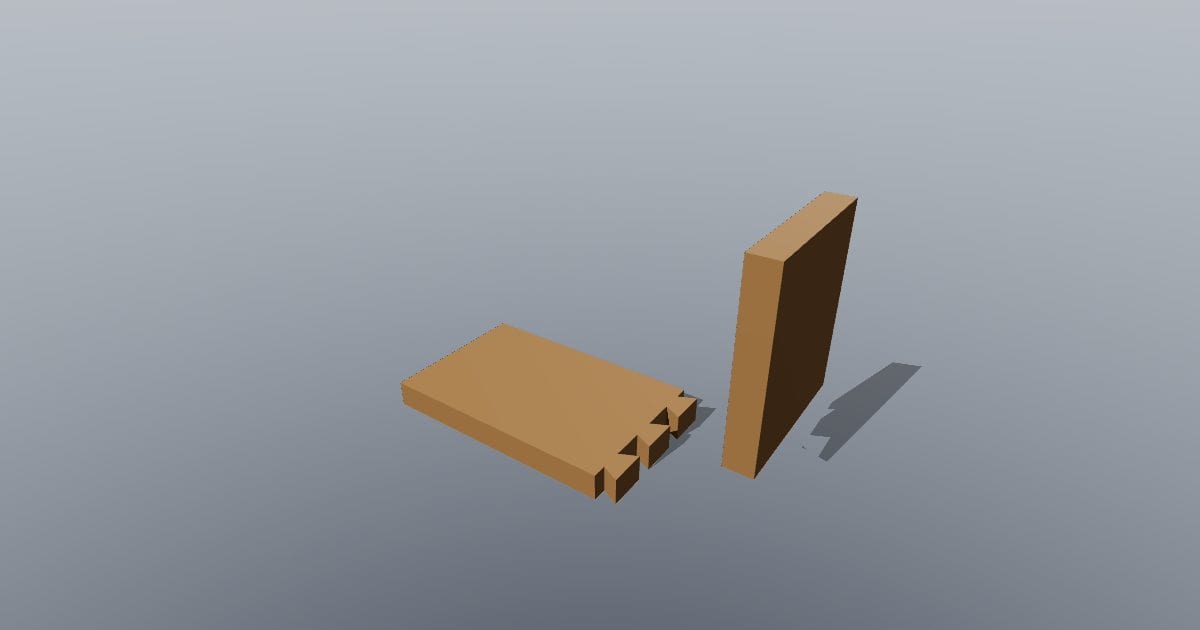 Half-blind dovetail timber joint, exploded