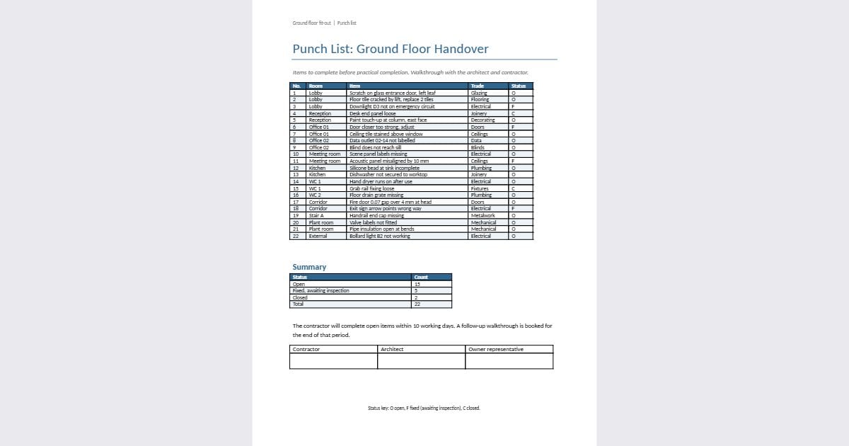 Handover punch list (Word 97-2003)