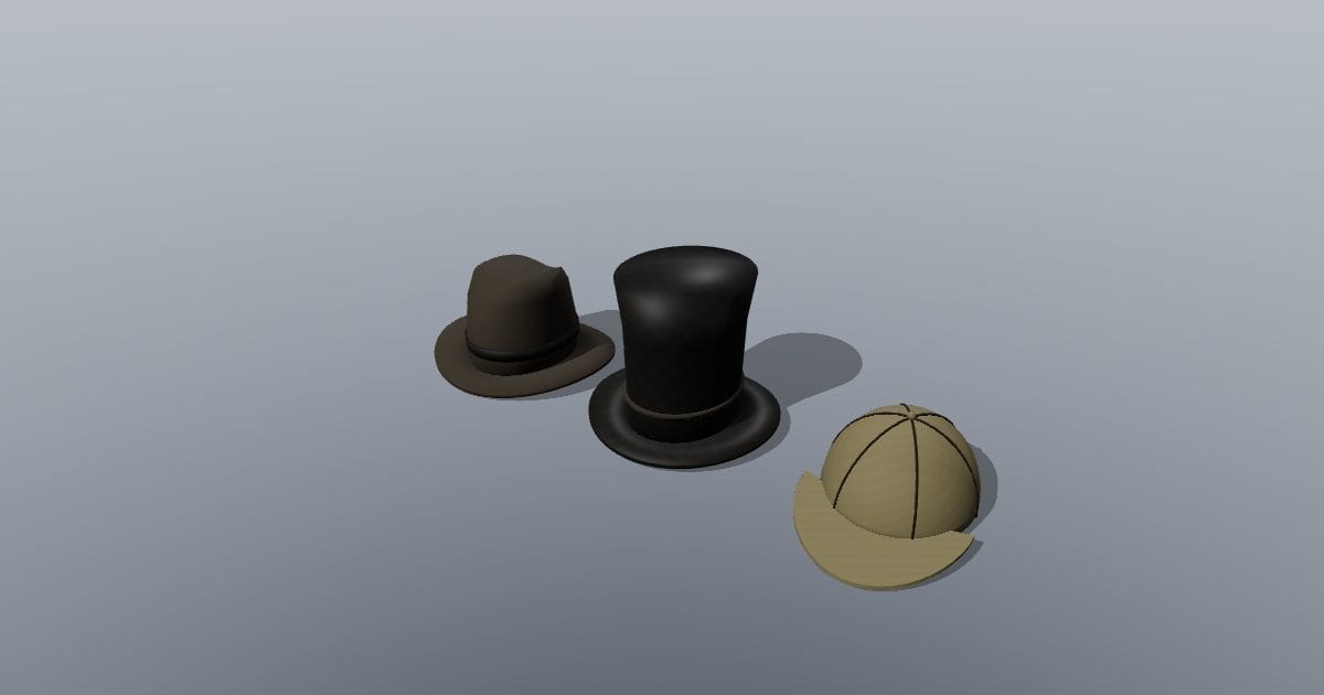 Hat set: fedora, top hat and cap