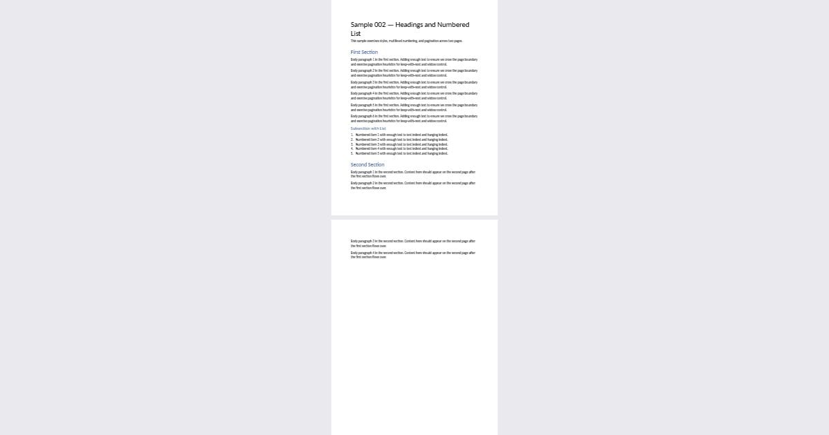 Headings and numbered list