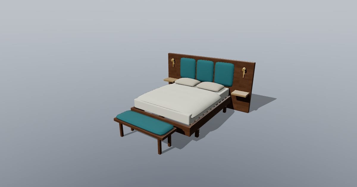 Hotel bed with headboard and bench - Original Hotel Furnishing