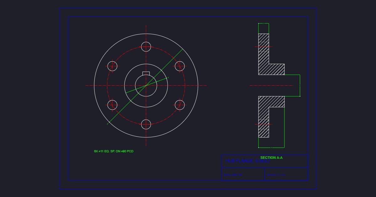 Hub flange drawing (dimensioned)