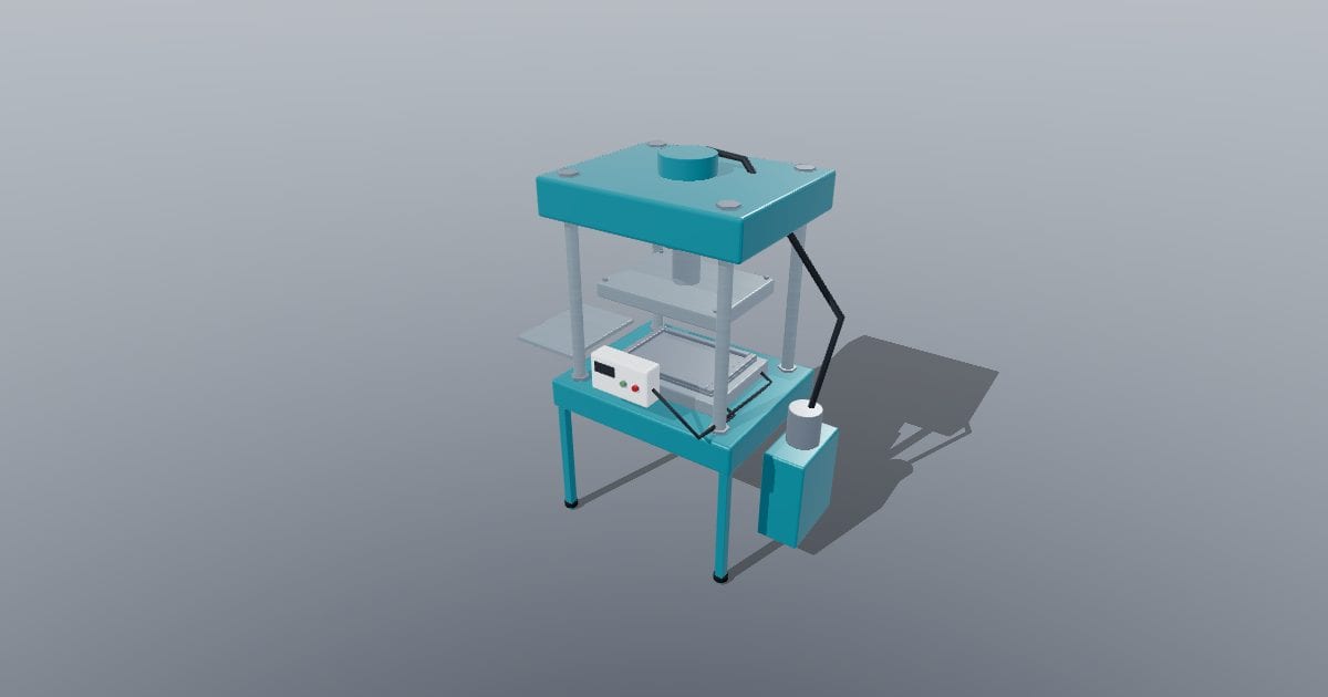 Hydraulic hot press with 500 x 350 x 20 mm mould