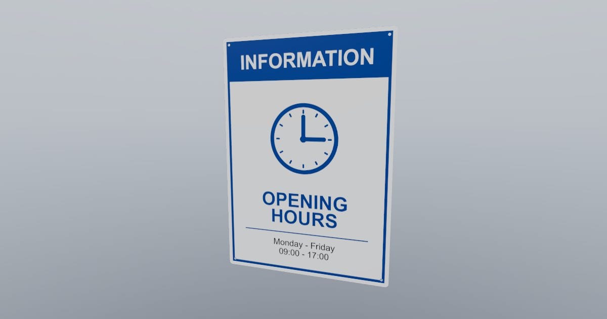 Information: opening hours sign