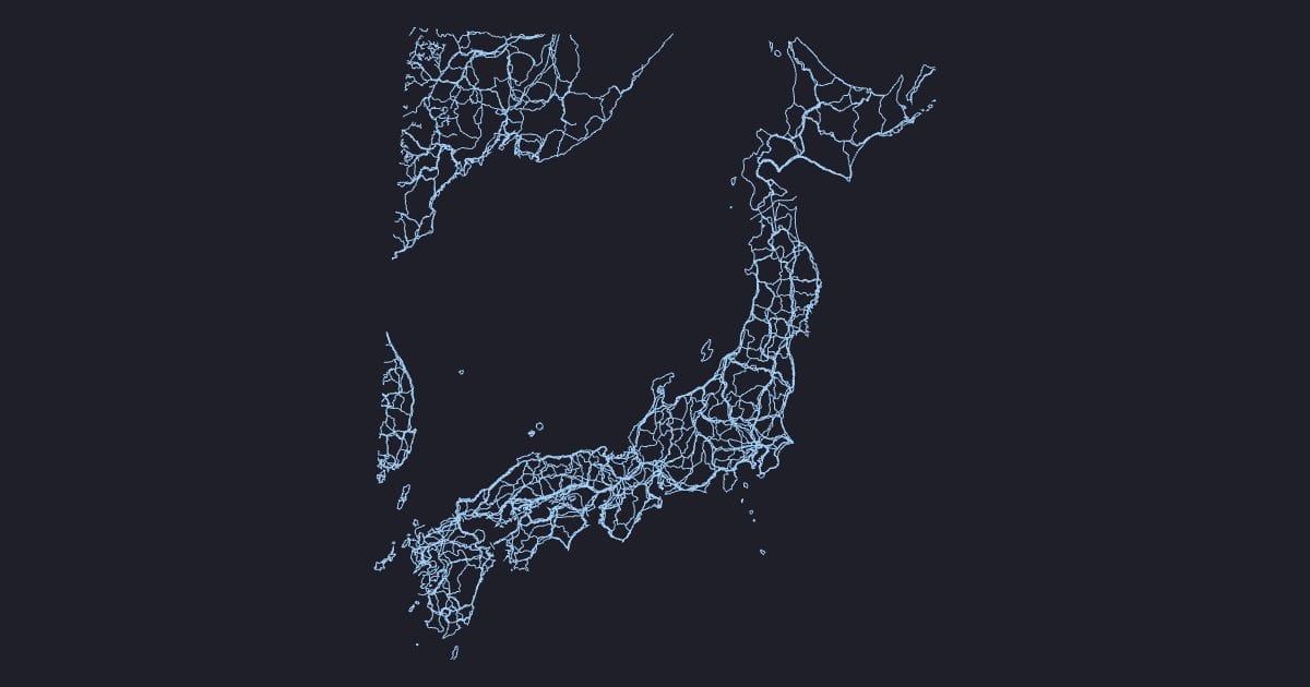 Japan coastline, railways and roads