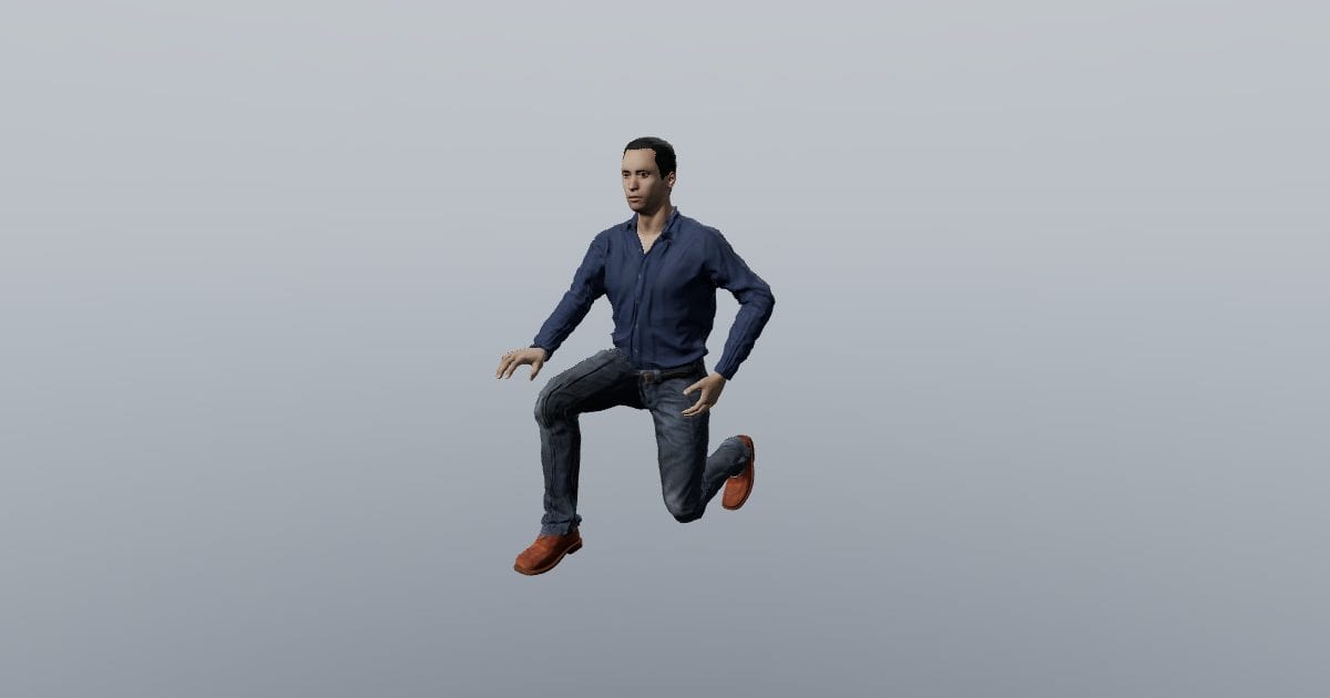 Kneeling on one knee - 3D Person, Kneeling & reaching