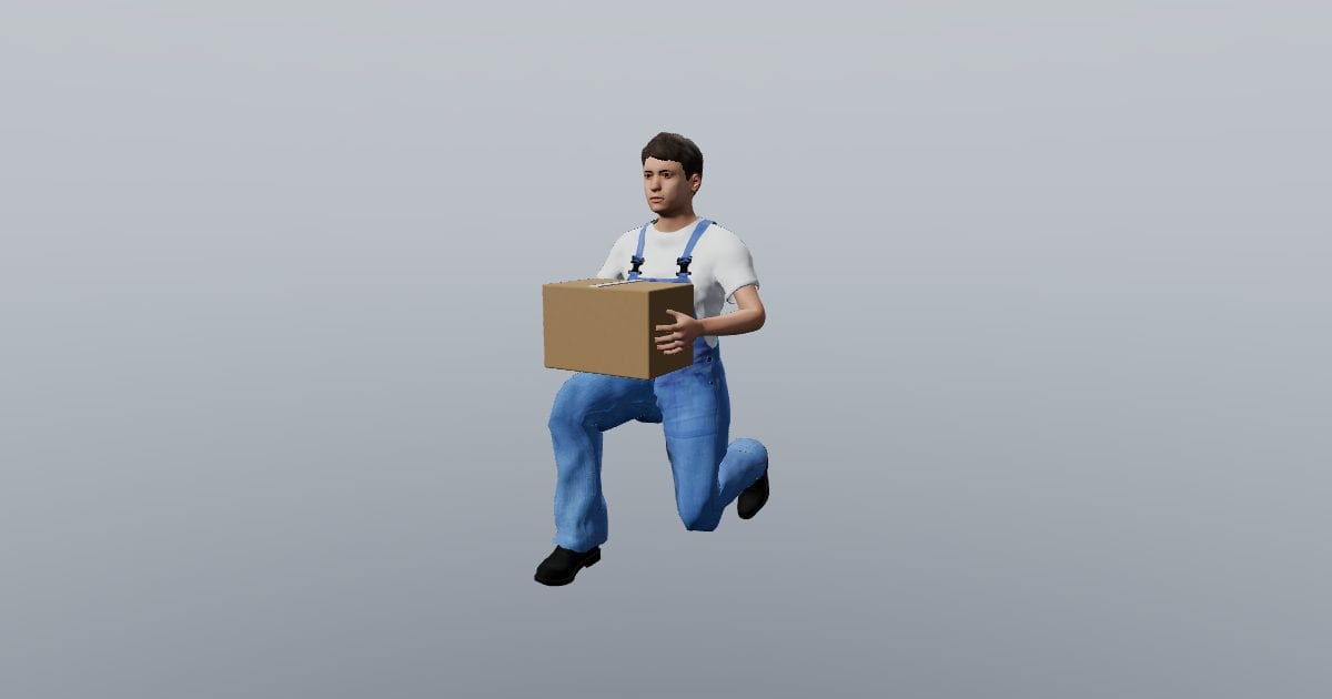Kneeling with small box - 3D Person, Kneeling & reaching
