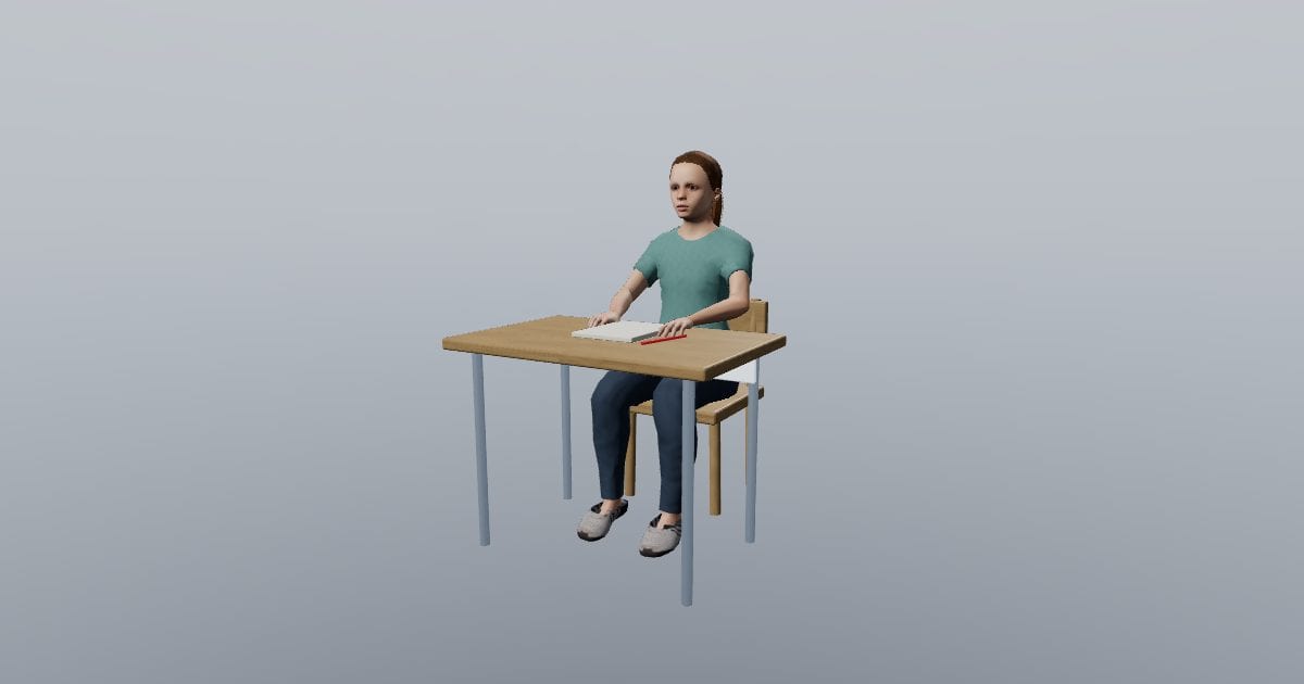 Leah - 3D Person, Child age 10 seated at desk