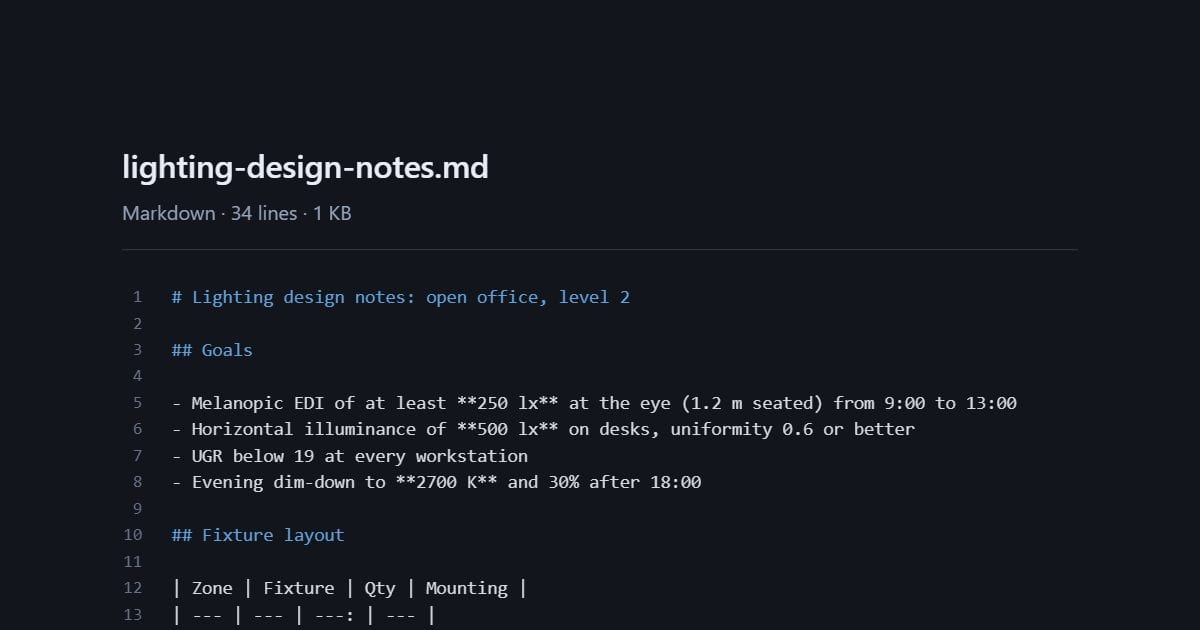 Lighting design notes (Markdown)