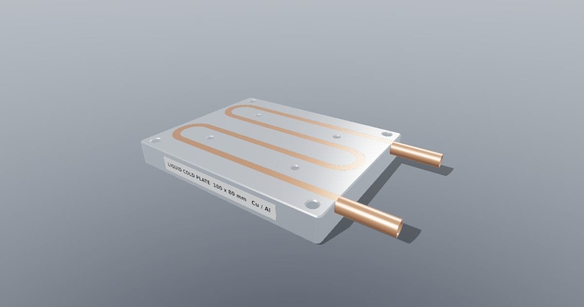 Liquid cooling cold plate 100 x 80 mm with copper tube