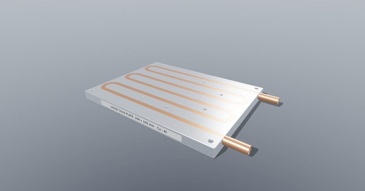 Liquid cooling cold plate 200 x 150 mm with copper tube
