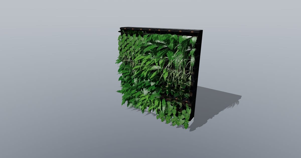 Living green wall planter module 1 x 1 m with plants and drip irrigation