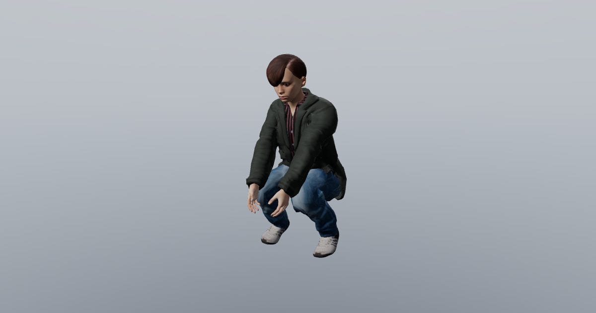 Low crouch - 3D Person, Kneeling & reaching