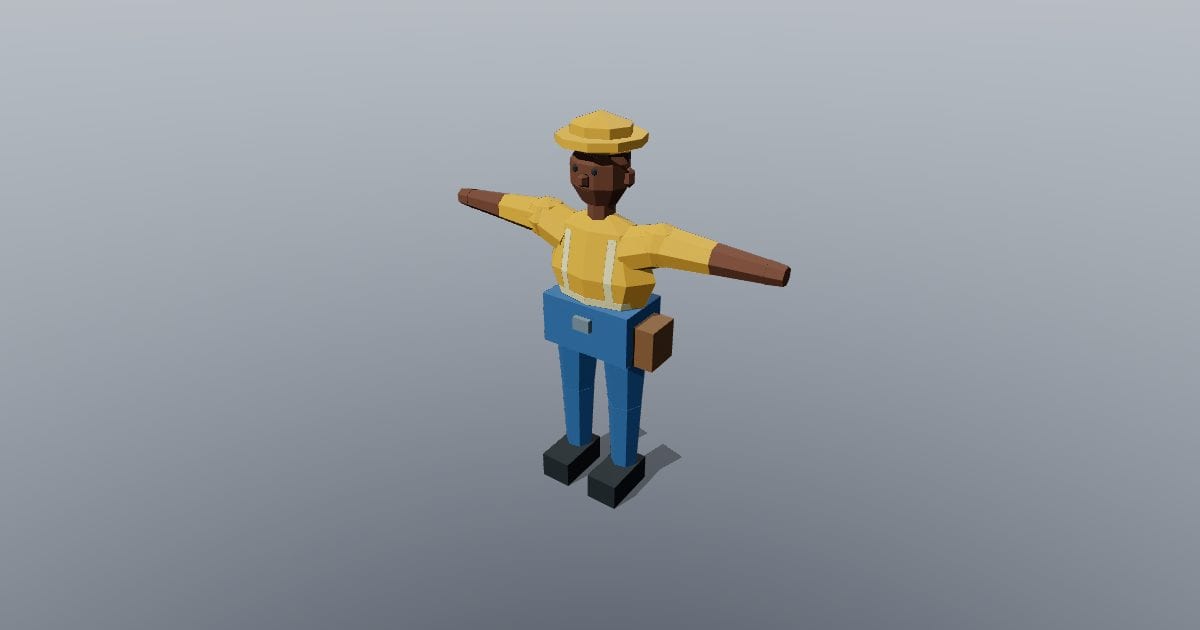 Low-poly Character - Worker male T pose rigged