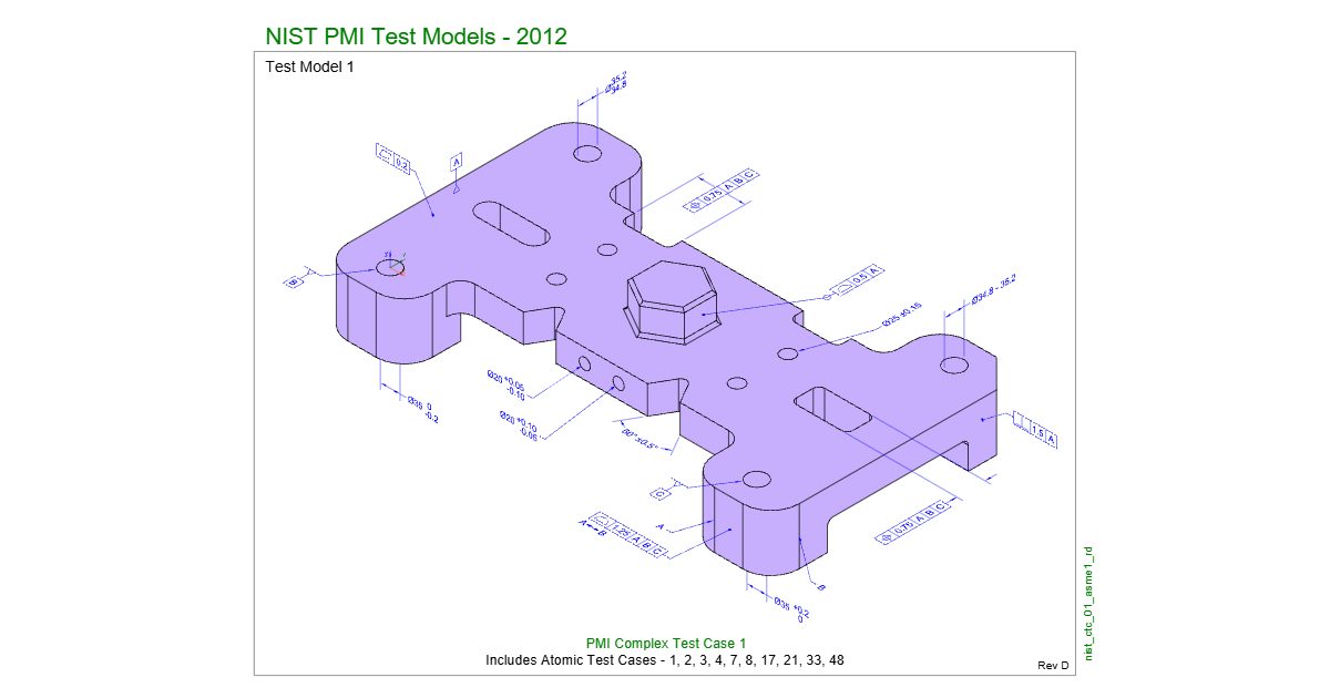 Machined part drawing NIST CTC-01 (GD&T)