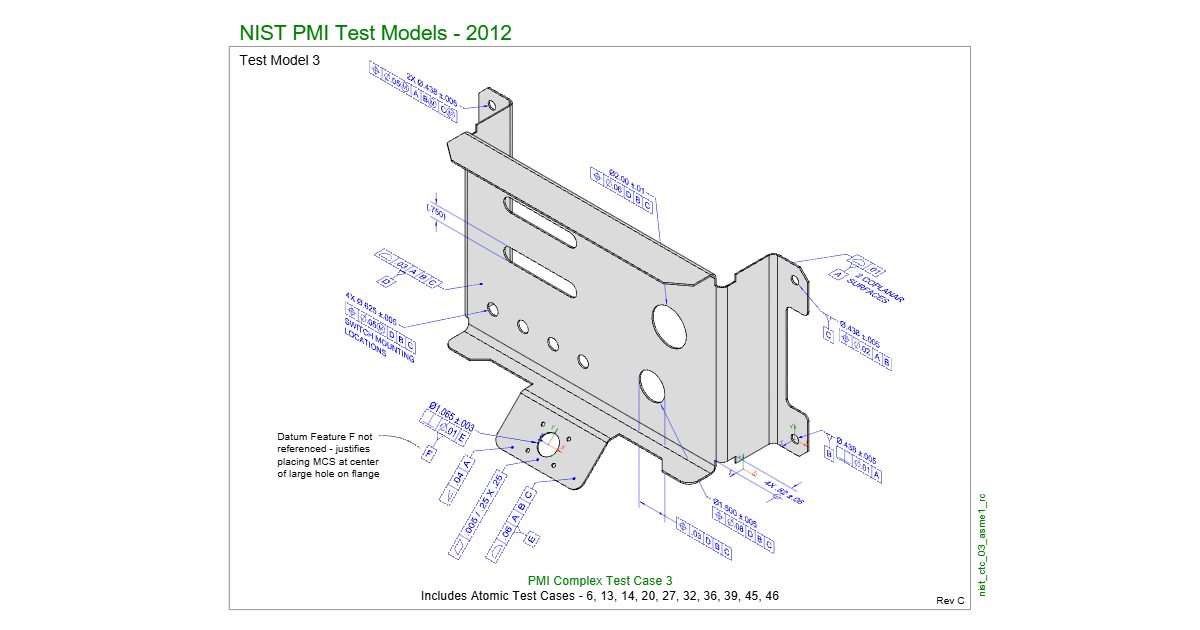 Machined part drawing NIST CTC-03 (GD&T)