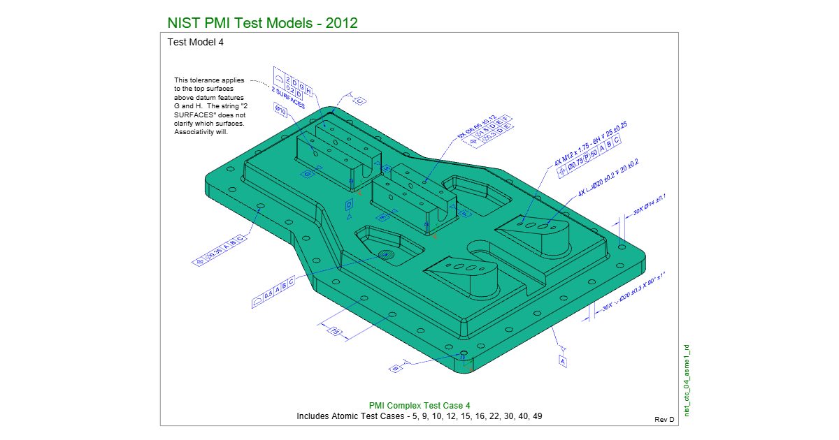 Machined part drawing NIST CTC-04 (GD&T)
