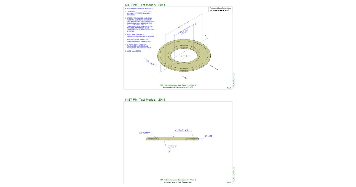 Machined part drawing NIST FTC-11 (GD&T)