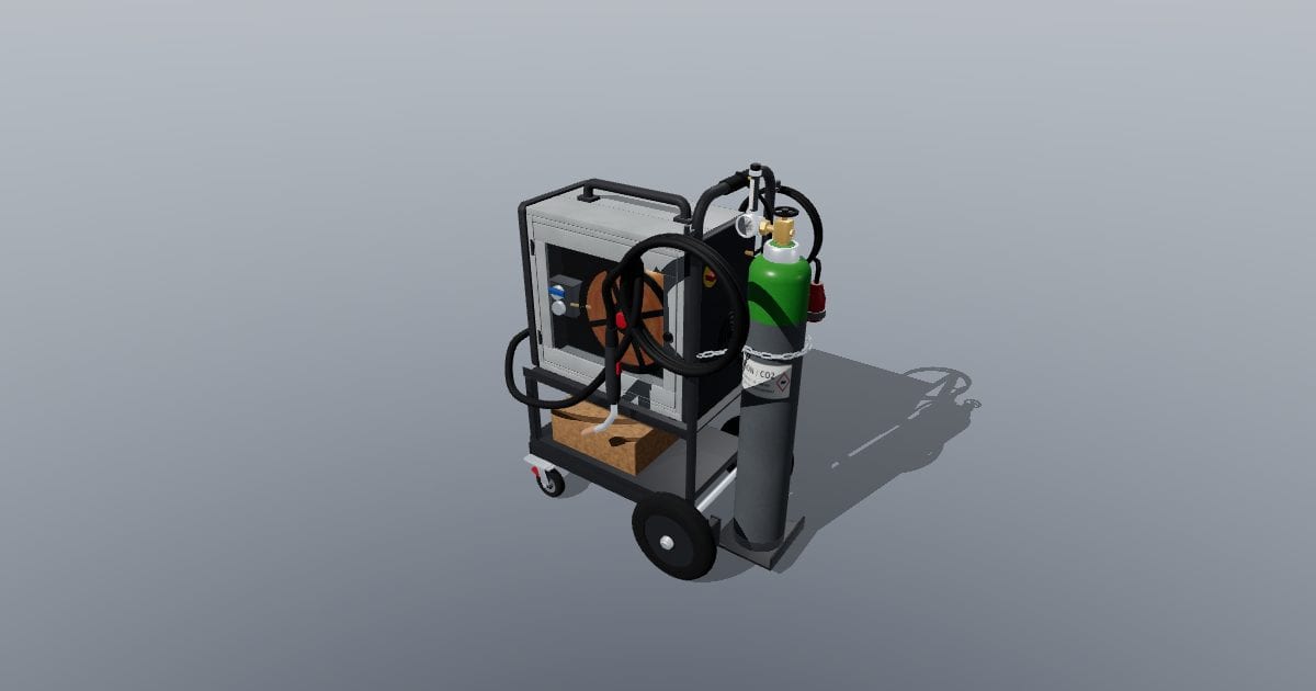 MIG welder on trolley with shielding gas cylinder