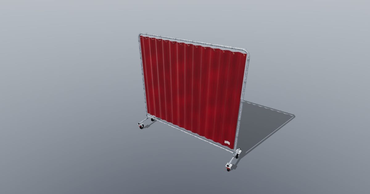 Mobile welding screen with red curtain
