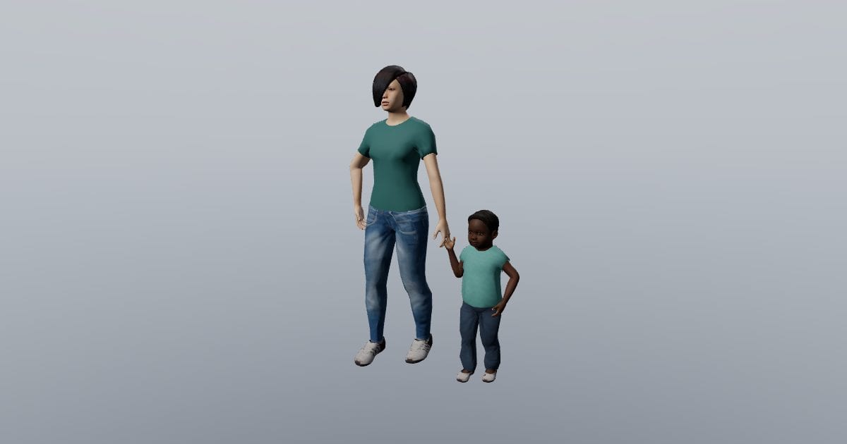 Otis and Riley - 3D Person, Toddler walking with adult hand