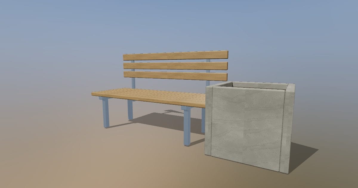 Park bench with integrated planter
