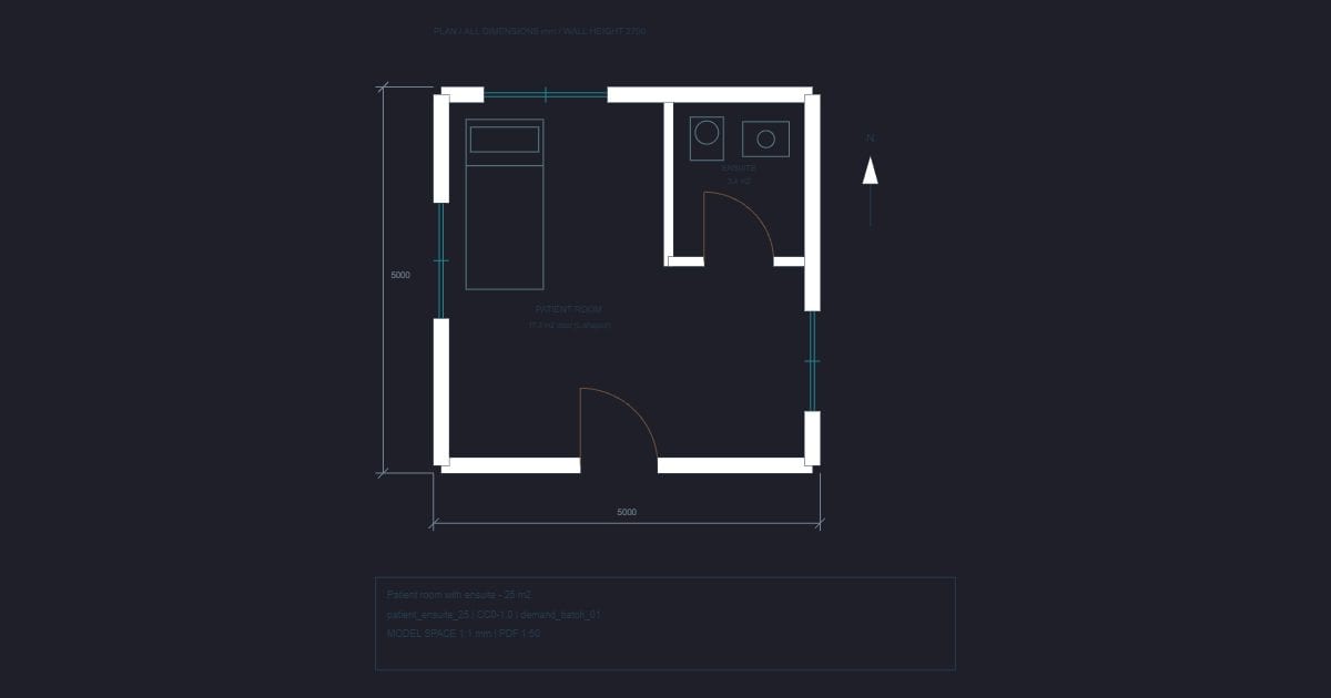 Patient room with ensuite - 25 m2