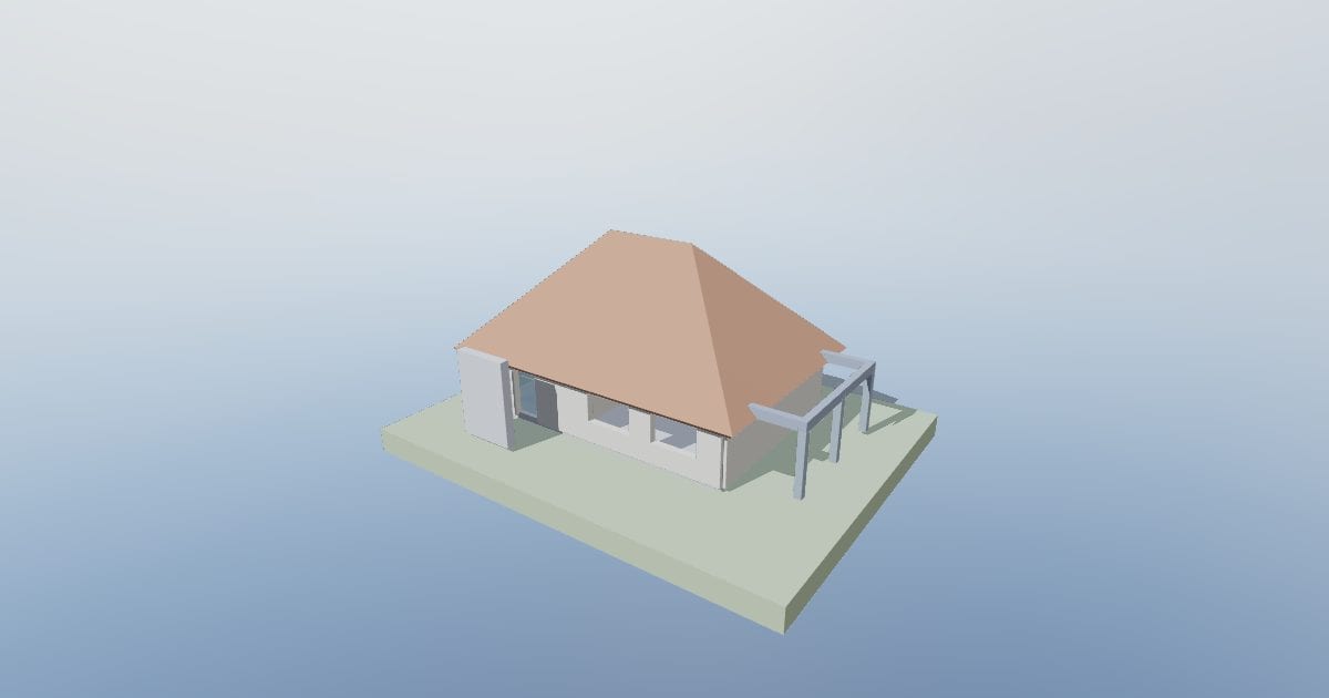 Pavilion — 12×8 m, openings and terrace