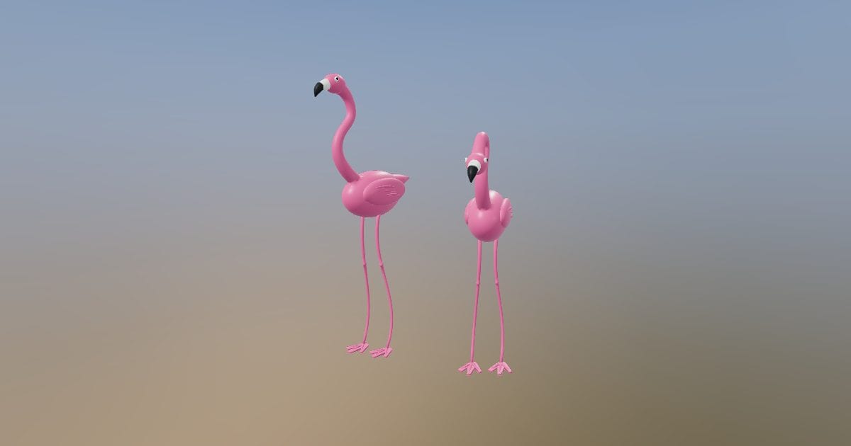 Pink flamingo garden ornament pair