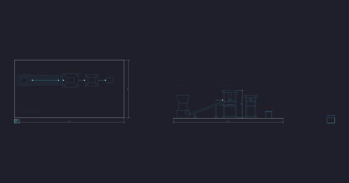 Plastic recycling line plan and elevation drawing