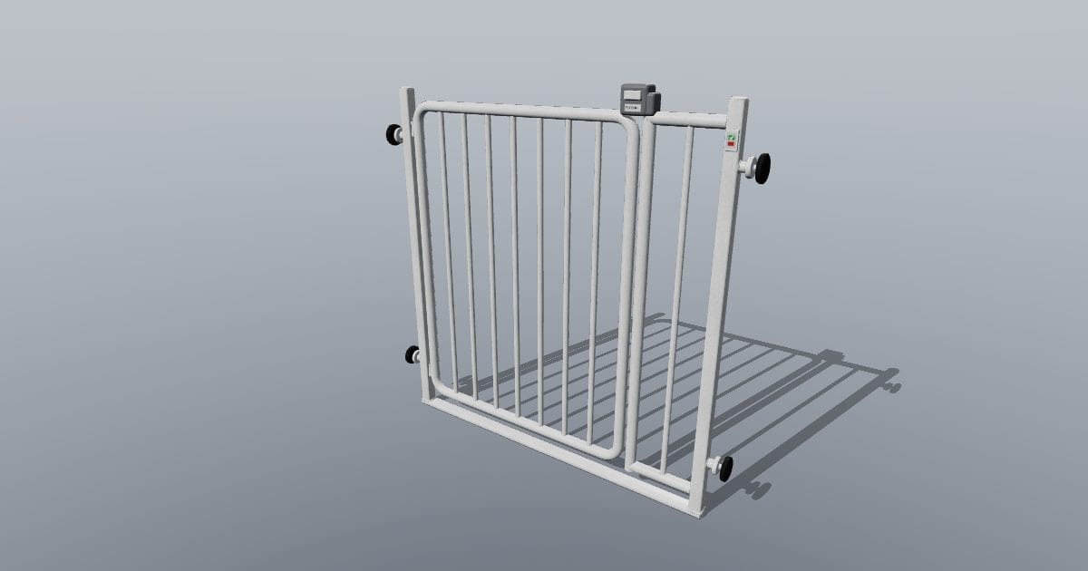 Pressure-mounted baby gate (walk-through, white steel)