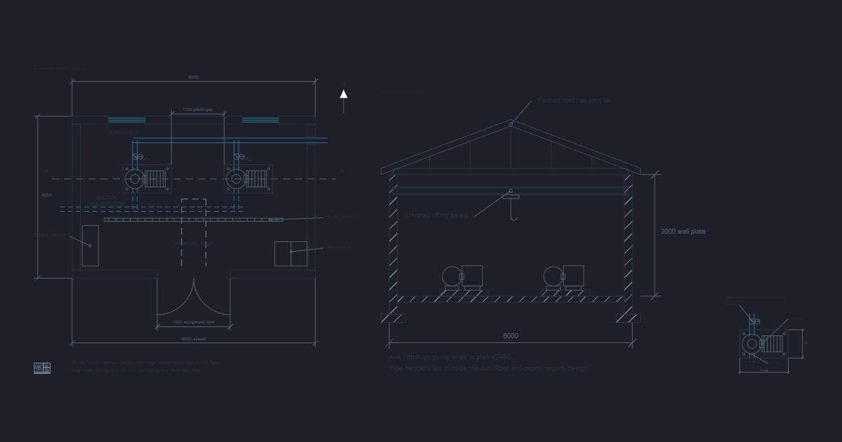 Pump house plan and section