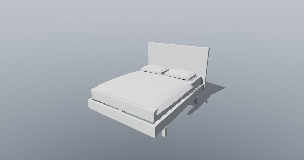 Queen bed with bedding - Original Interior Furnishing (3MF)