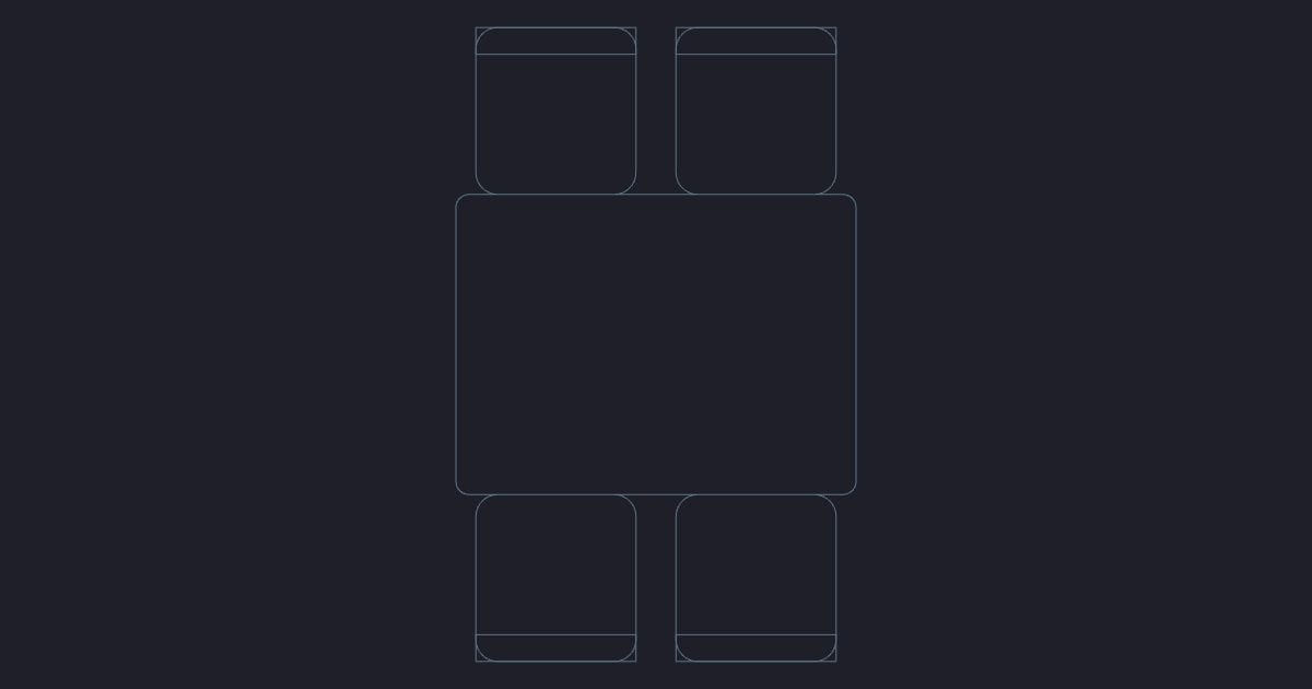 Rectangular dining table four seats plan - CAD Block