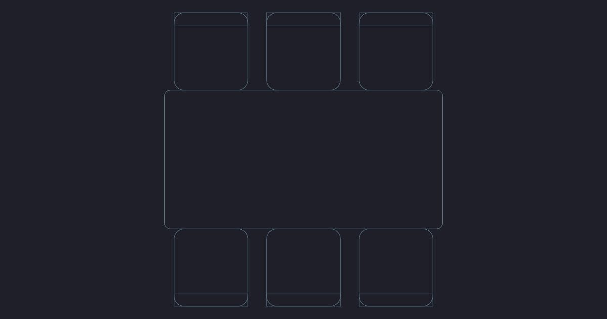 Rectangular dining table six seats plan - CAD Block