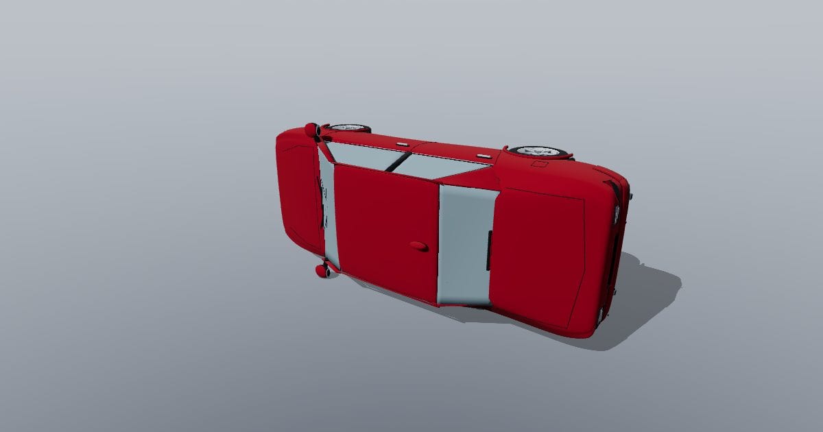 Red four-door sedan (PLY)