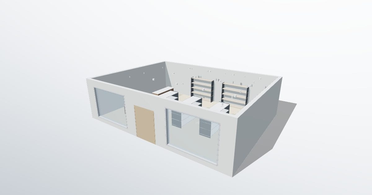 Retail shop with gondolas (DIALux evo)