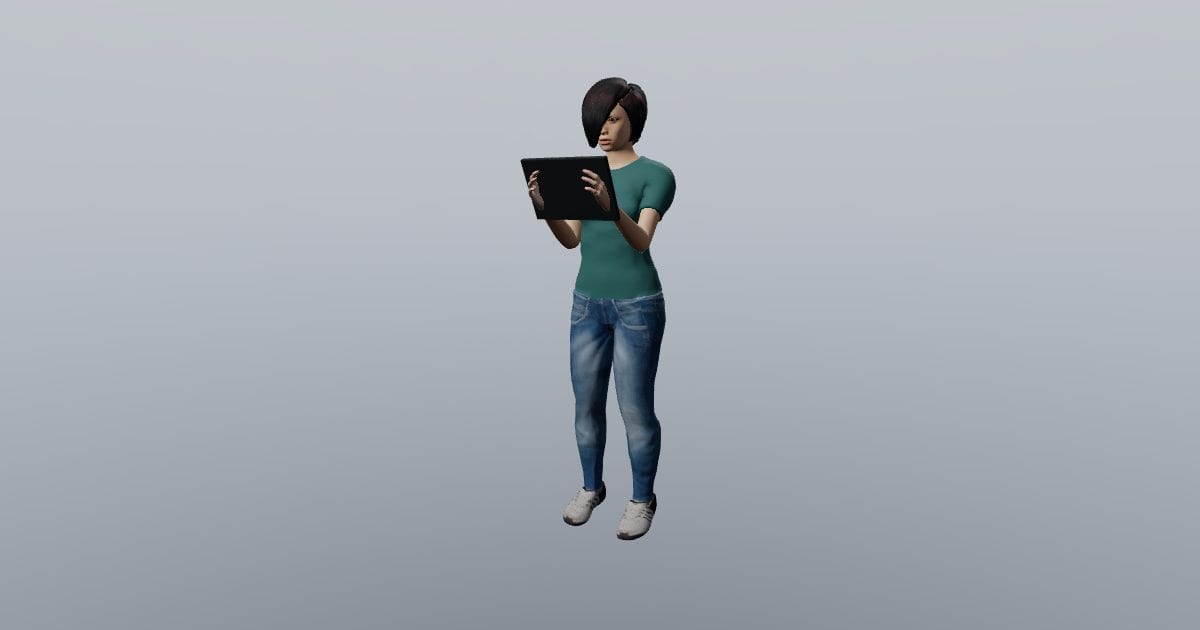 Reviewing a tablet - 3D Person, Everyday tasks