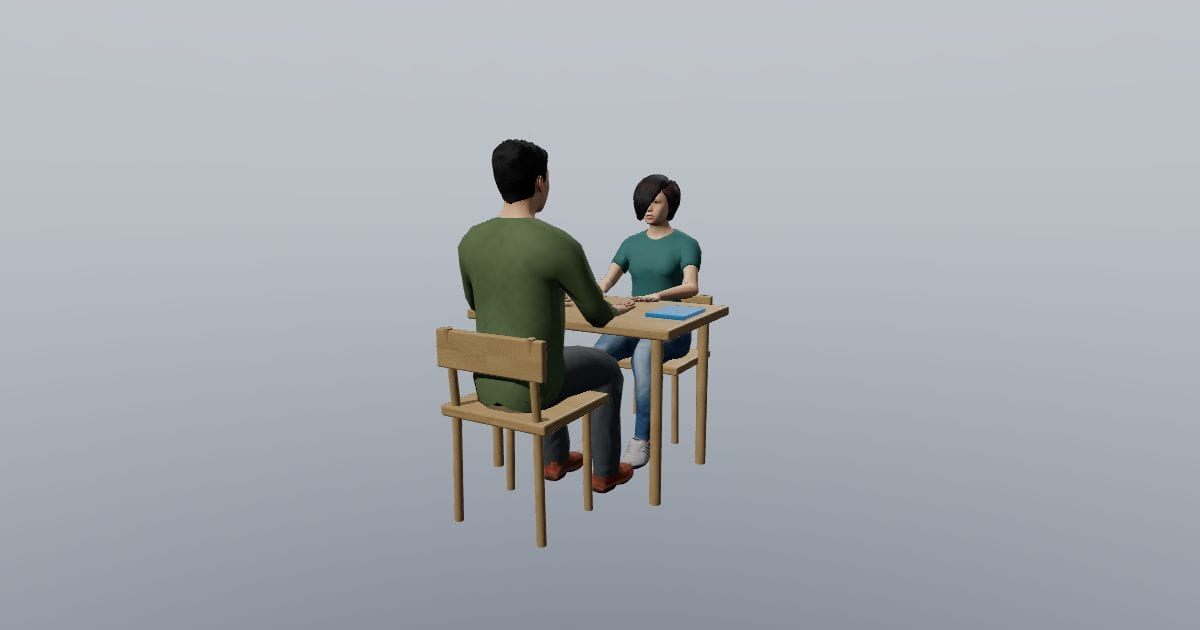 Riley and Sam - 3D Person, Two people at a table