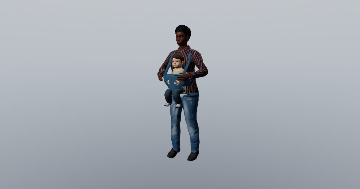 Robin and Morgan - 3D Person, Baby in carrier with adult
