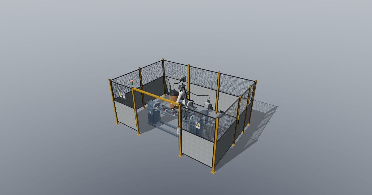 Robotic welding cell with positioner, safety fencing and light curtain