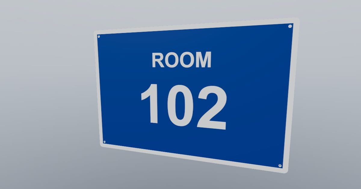 Room 102 wayfinding sign