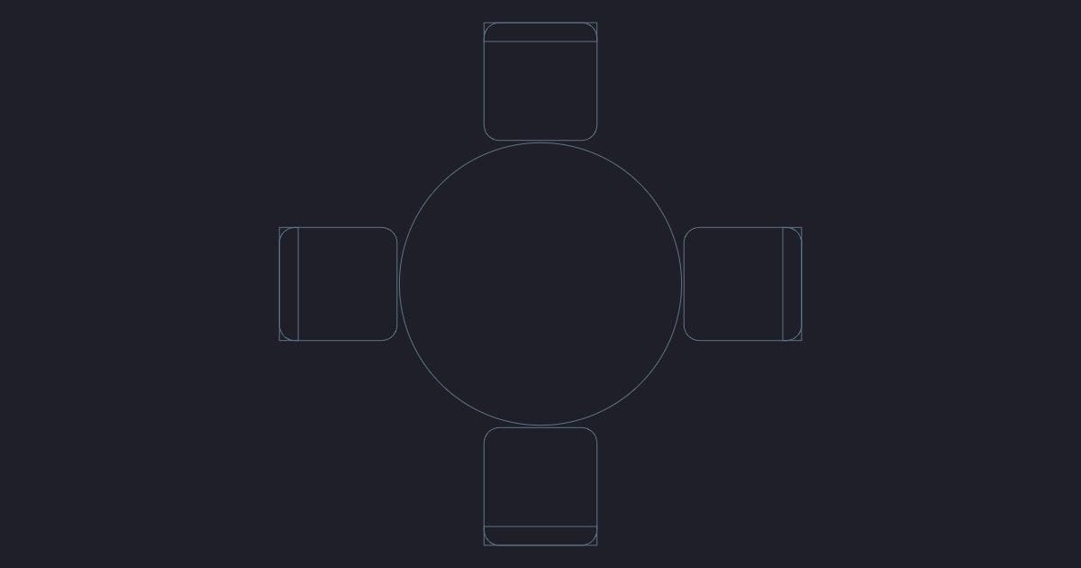Round dining table four seats plan - CAD Block